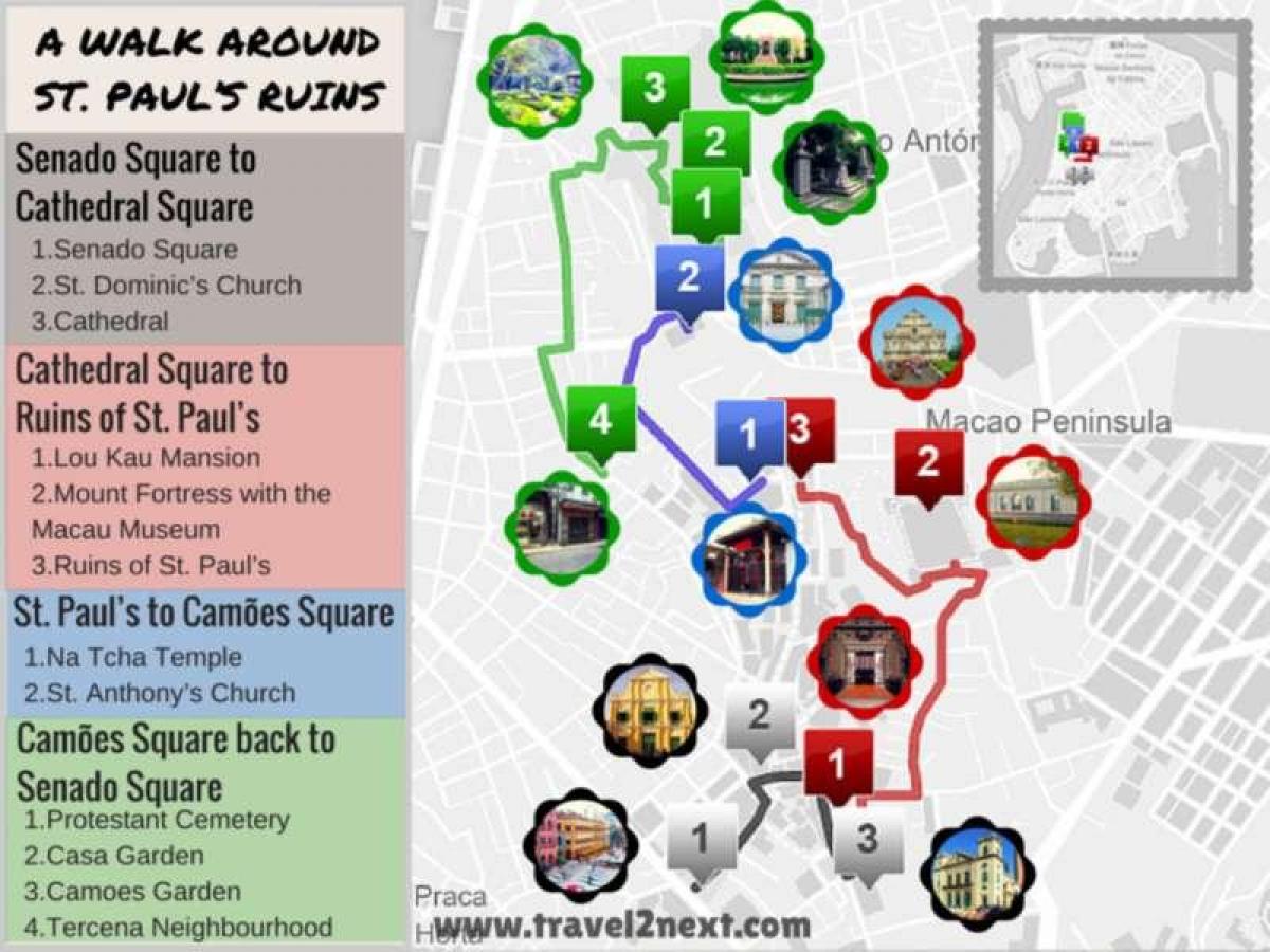 mapa ruiny Świętego Pawła w Makau